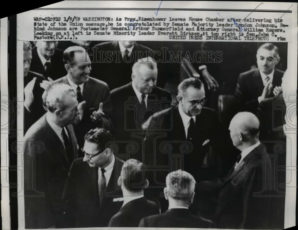 1958 Press Photo Pres.Eisenhower leaves the House Chamber at State Union Message - Historic Images