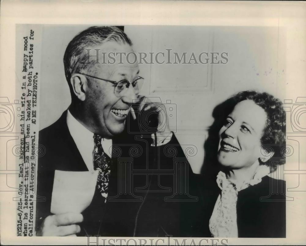1948 Press Photo California Governor & Mrs Earl Warren to run for Atty General - Historic Images