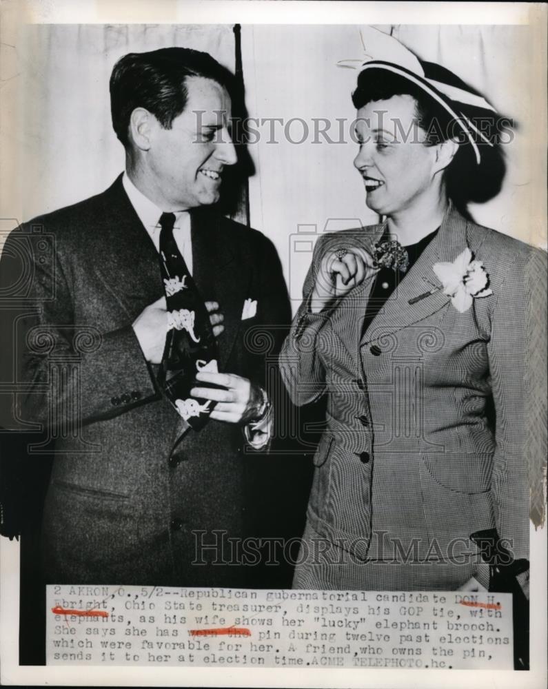 1950 Press Photo Ohio Treasurer &amp; Governor candidate Don Ebright &amp; wife - Historic Images