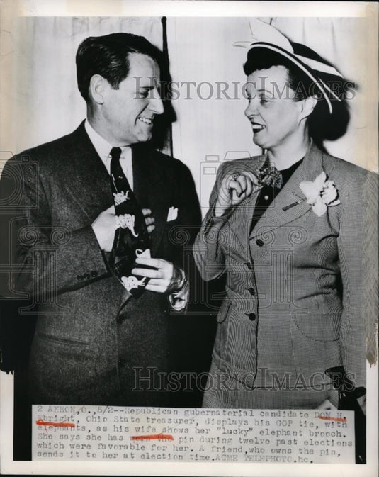 1950 Press Photo Ohio Treasurer & Governor candidate Don Ebright & wife - Historic Images