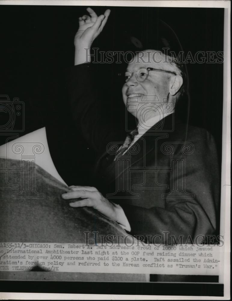 Press Photo Senator Robert Taft at GOP Fund Raiser in Chicago Illinois - Historic Images