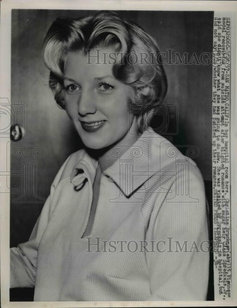 1957 Press Photo Christine Bruckner Viennese Model recover from Suicise attempt - Historic Images