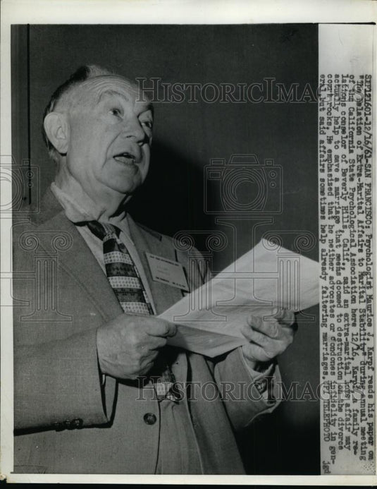 1961 Press Photo Psychologist Maurice Karpf at California Psychological Assoc. - Historic Images