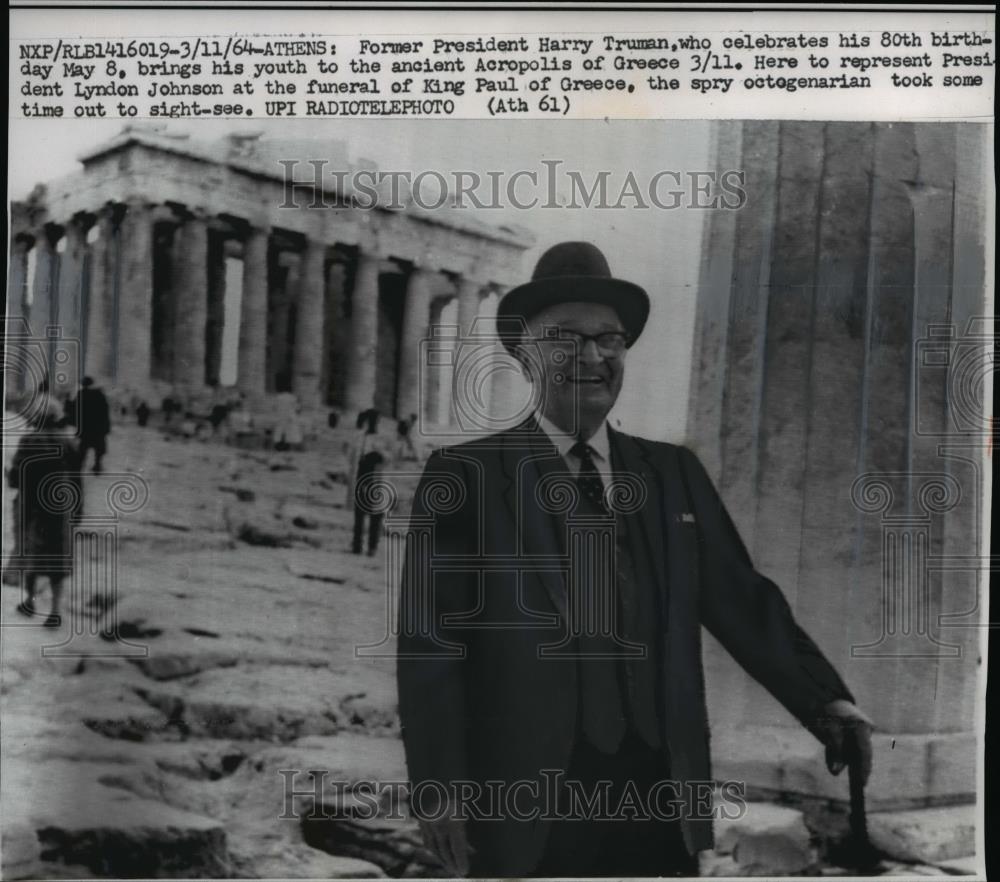 1964 Press Photo Former President Harry Truman in Athens Greece - nee91766 - Historic Images