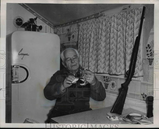 1956 Press Photo Bob Brong becomes mother to 30 unweaned baby rabbits - Historic Images