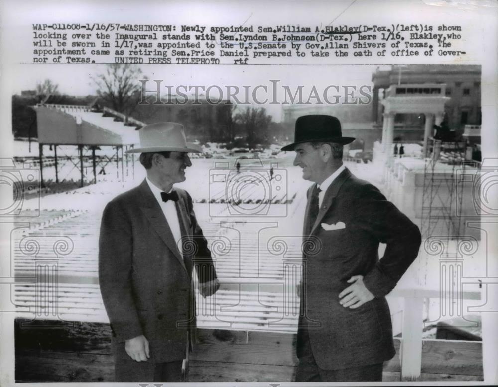 1957 Press Photo Senator William Blakley of Texas &amp; Lyndon Johnson in DC - Historic Images