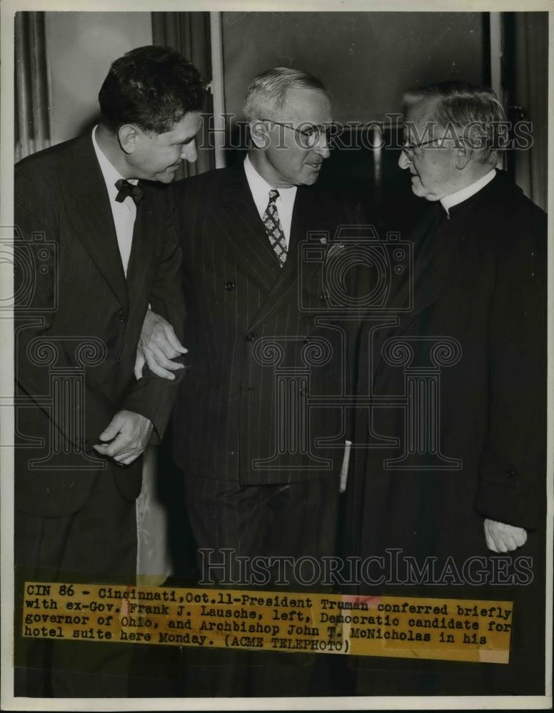 1948 Press Photo Pres. Harry Truman with Ex-Gov. Frank J Lausche of Ohio - Historic Images