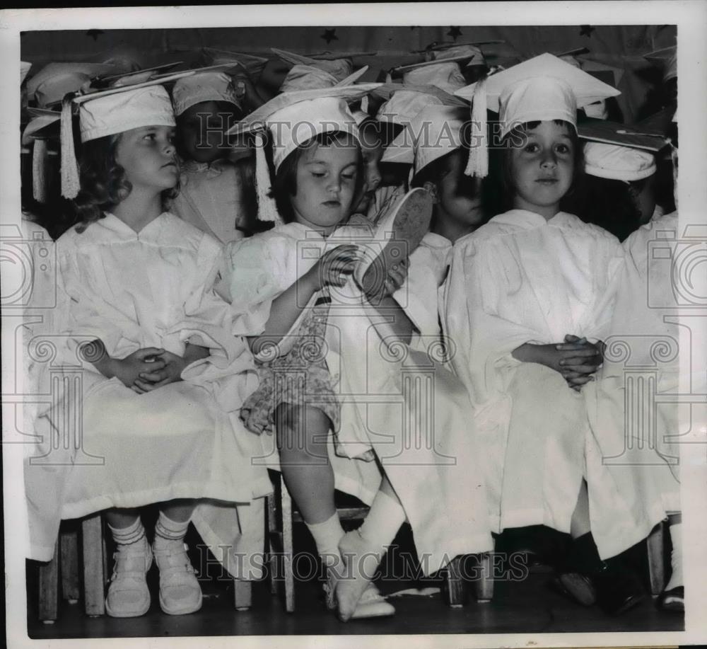 1957 Press Photo Catherine Keefer graduate of Kindergarten at Our Lady of Fatima - Historic Images