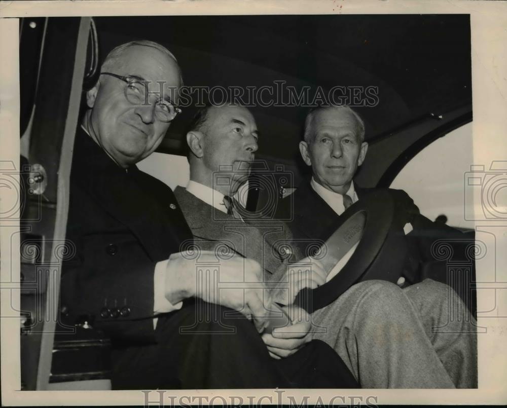 1948 Press Photo President Truman With George Marshall And Robert Lovett - Historic Images