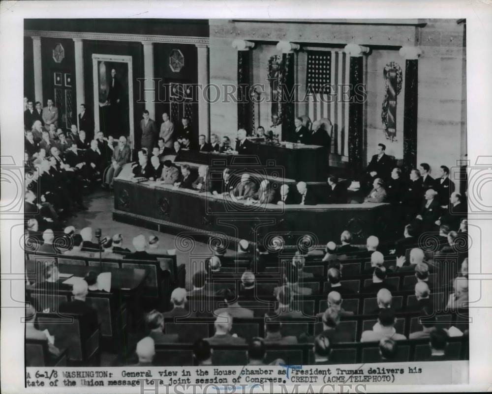 1951 Press Photo Pres.Harry S.Truman delivers his State of the Union Message - Historic Images