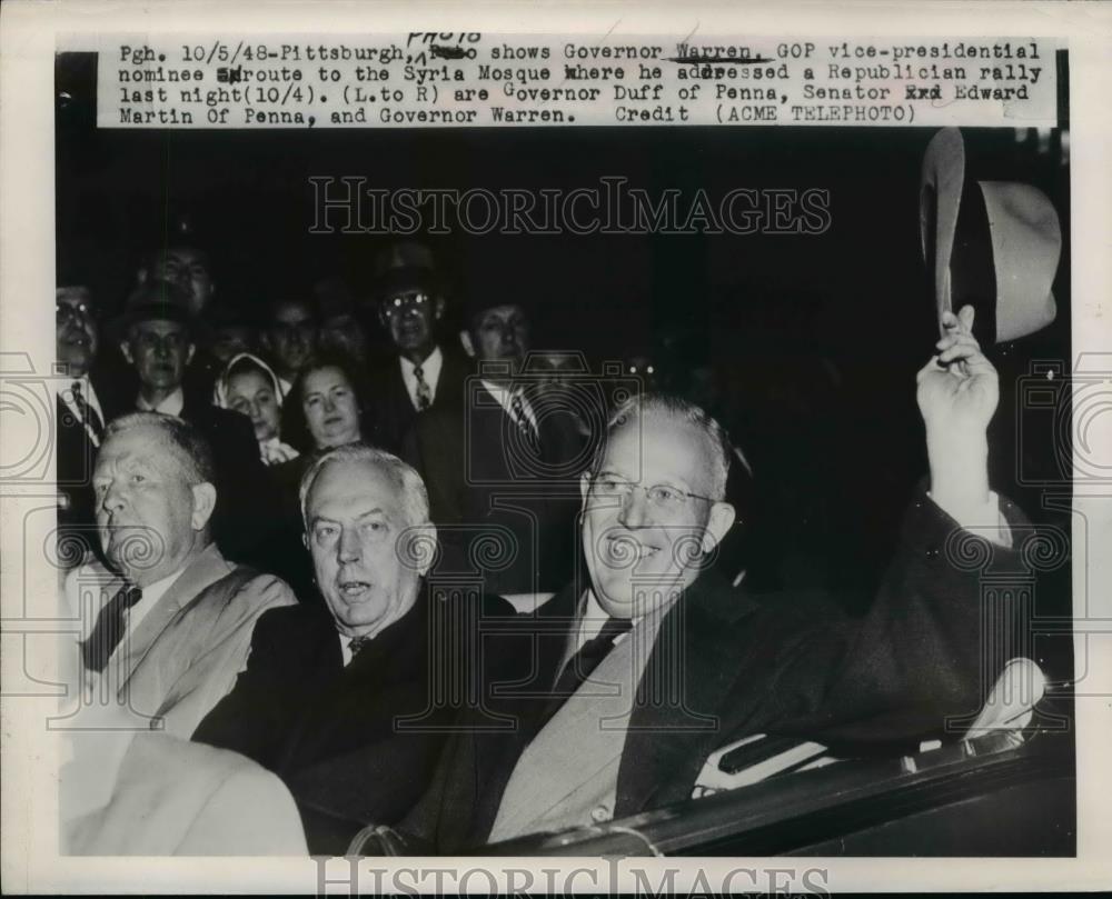 1948 Press Photo Gov.Earl Warren of California enroute the Syria Mouque - Historic Images