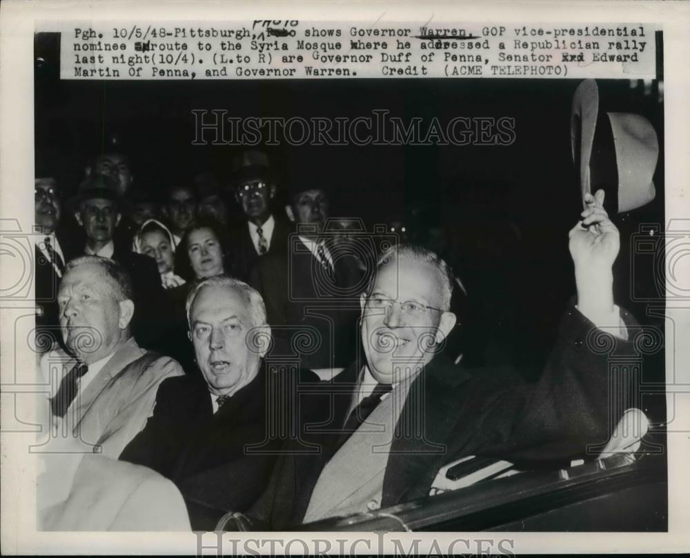 1948 Press Photo Gov.Earl Warren of California enroute the Syria Mouque - Historic Images
