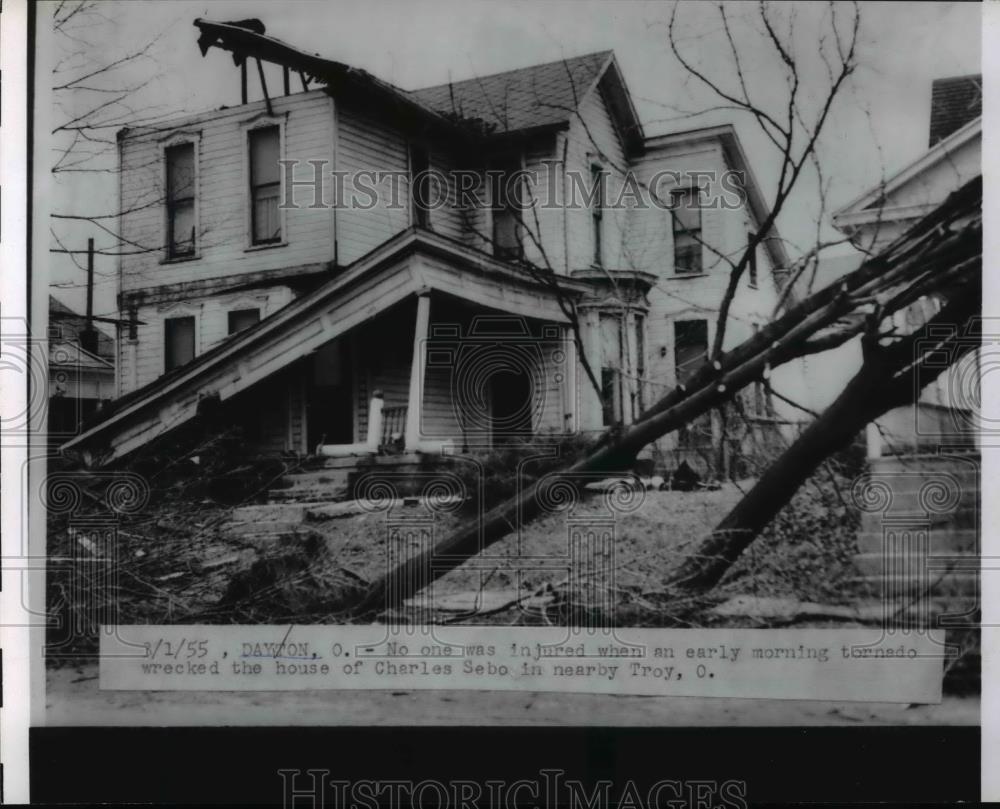 1955 Press Photo Tornado Wrecked House of Charles Sebo in nearby Troy Ohio - Historic Images