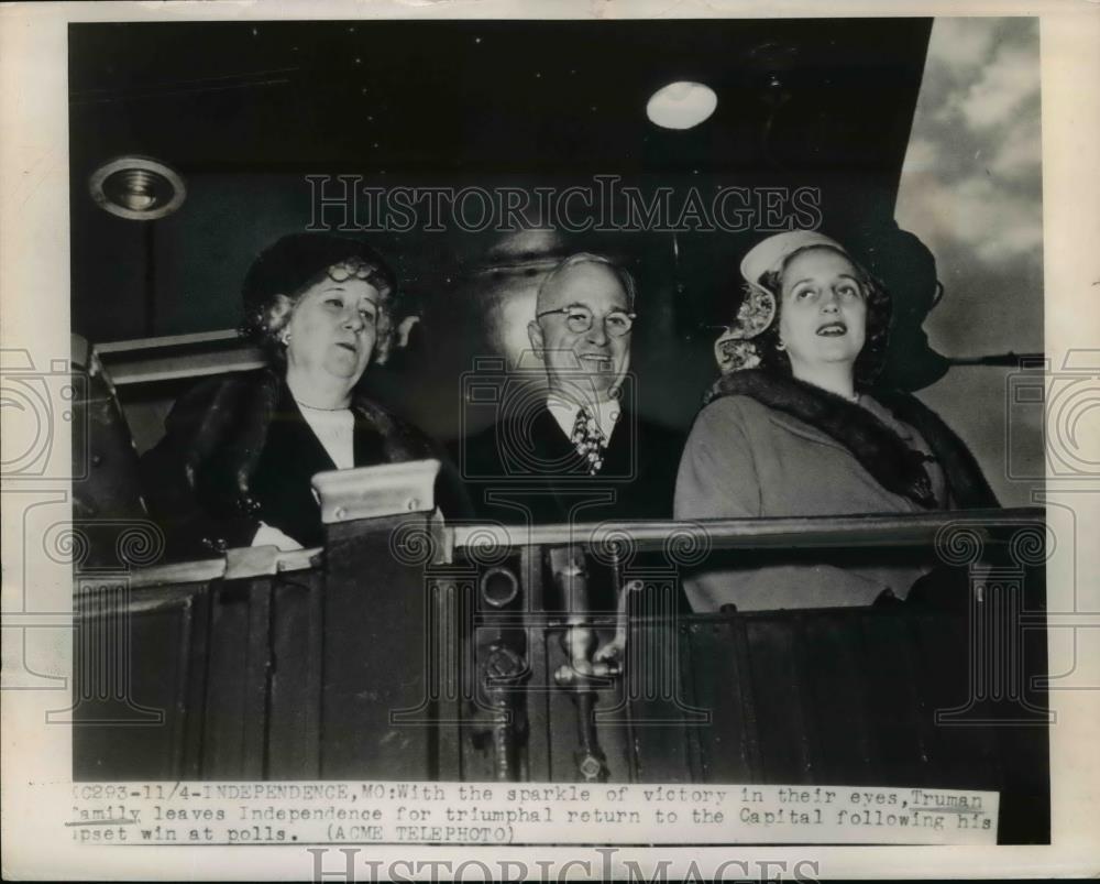 1948 Press Photo Pres.Harry Truman with Wife and Daughter leaves Independence - Historic Images