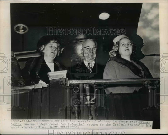 1948 Press Photo Pres.Harry Truman with Wife and Daughter leaves Independence - Historic Images