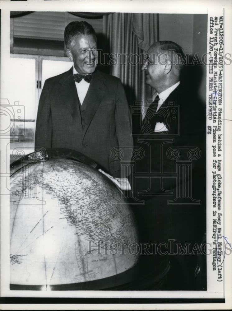 1957 Press Photo Secretary of Defense Neil McElroy &amp; French Minister C Pineau - Historic Images