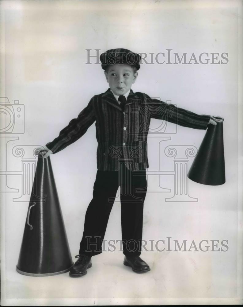 1956 Press Photo Striped Rayon Flannel slacks  equipped with ivy belt in black - Historic Images