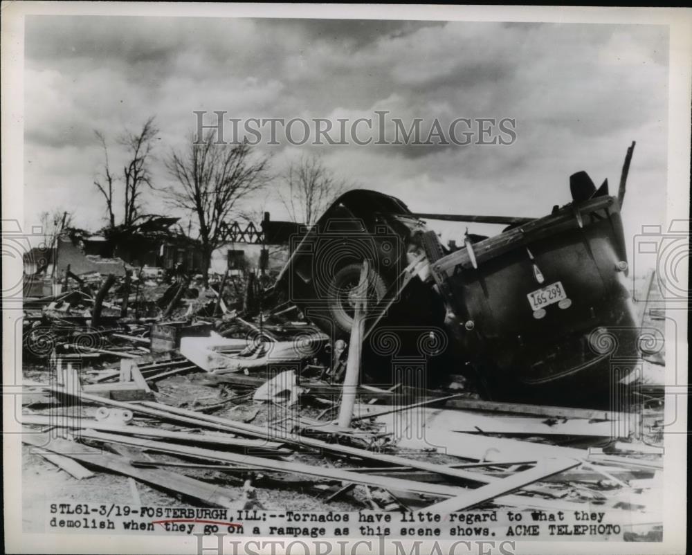 1948 Press Photo Twisted tornado wreckage at Fosterburgh Illinois - nee89387 - Historic Images