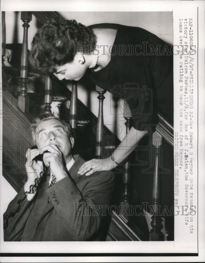 1957 Press Photo NJ Governor Robert Meyner &amp; wife at their home on election day - Historic Images