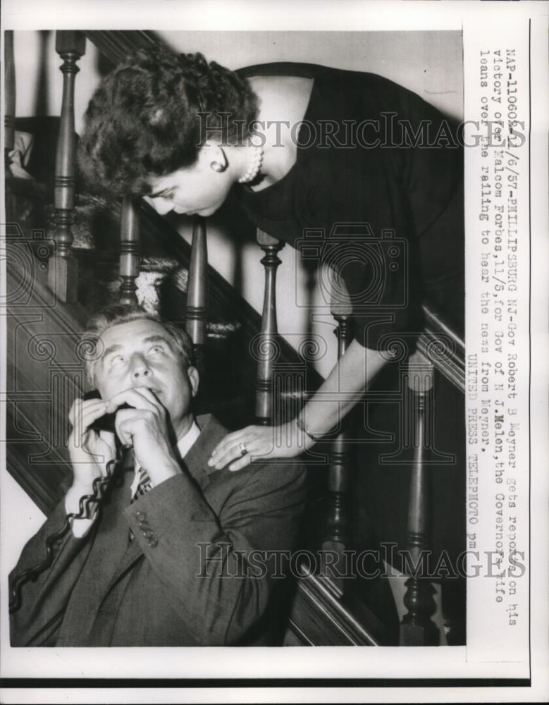 1957 Press Photo NJ Governor Robert Meyner & wife at their home on election day - Historic Images
