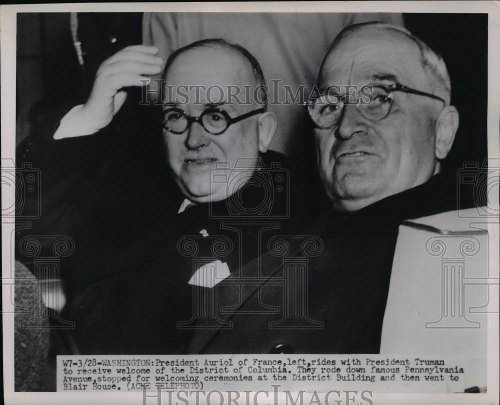 1951 Press Photo Pres. Truman greeted Pres. Auriol of France at Pennsylvania - Historic Images