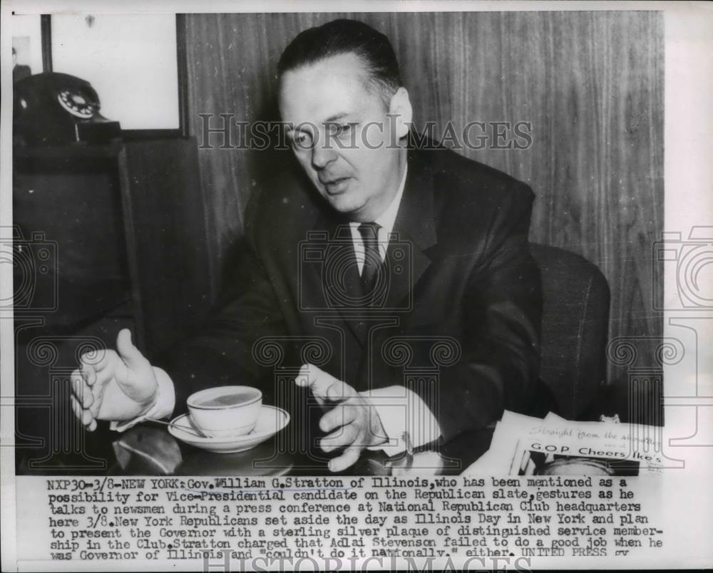 1956 Press Photo Gov. William G.Stratton of Illinois during Press Conf ...