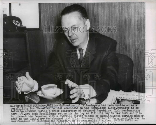 1956 Press Photo Gov. William G.Stratton of Illinois during Press Conference - Historic Images