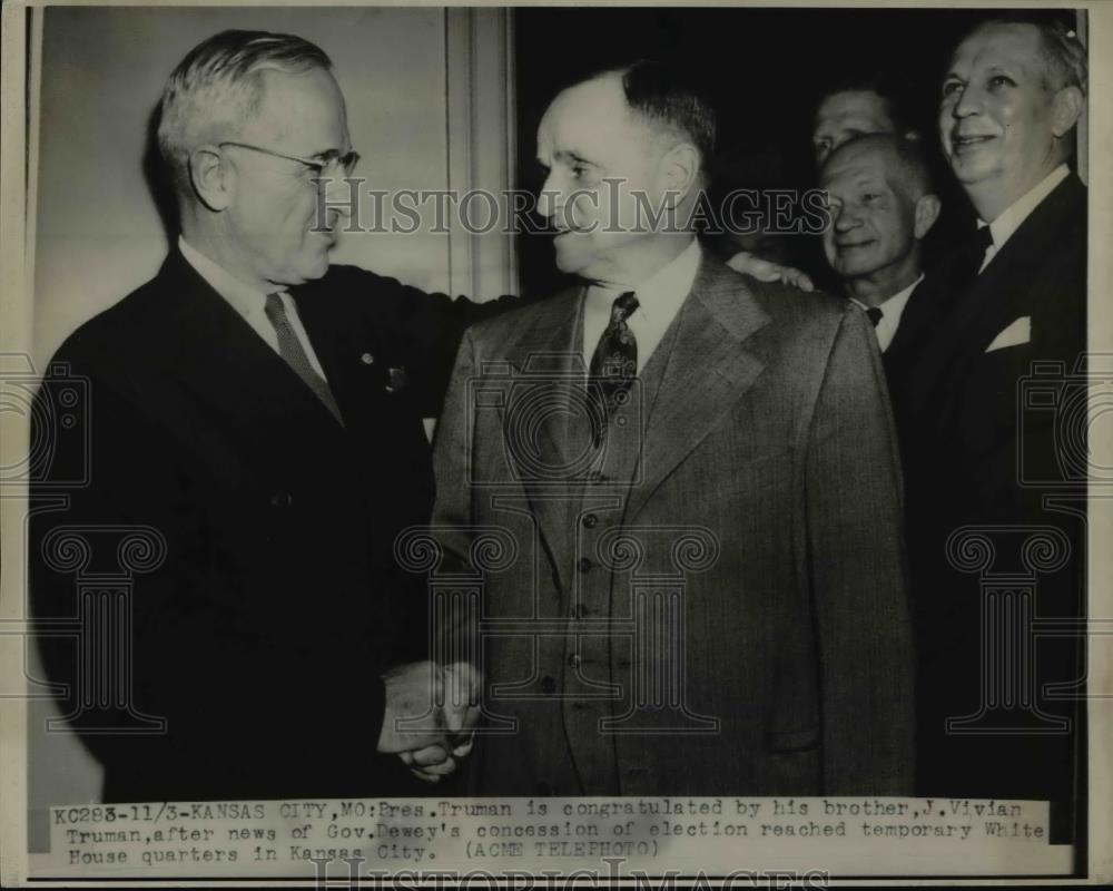 1948 Press Photo President Truman Is Congratulated By Vivian Truman - nee91975 - Historic Images