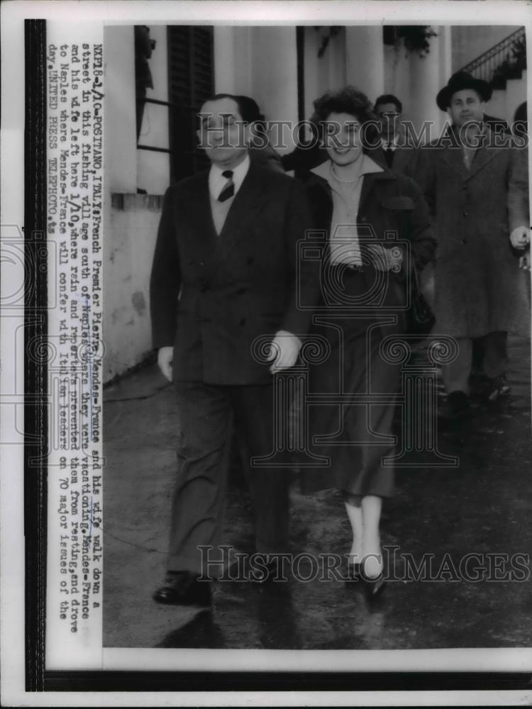 1955 Press Photo French Premier Pierre Mendes-France walk with his wife - Historic Images