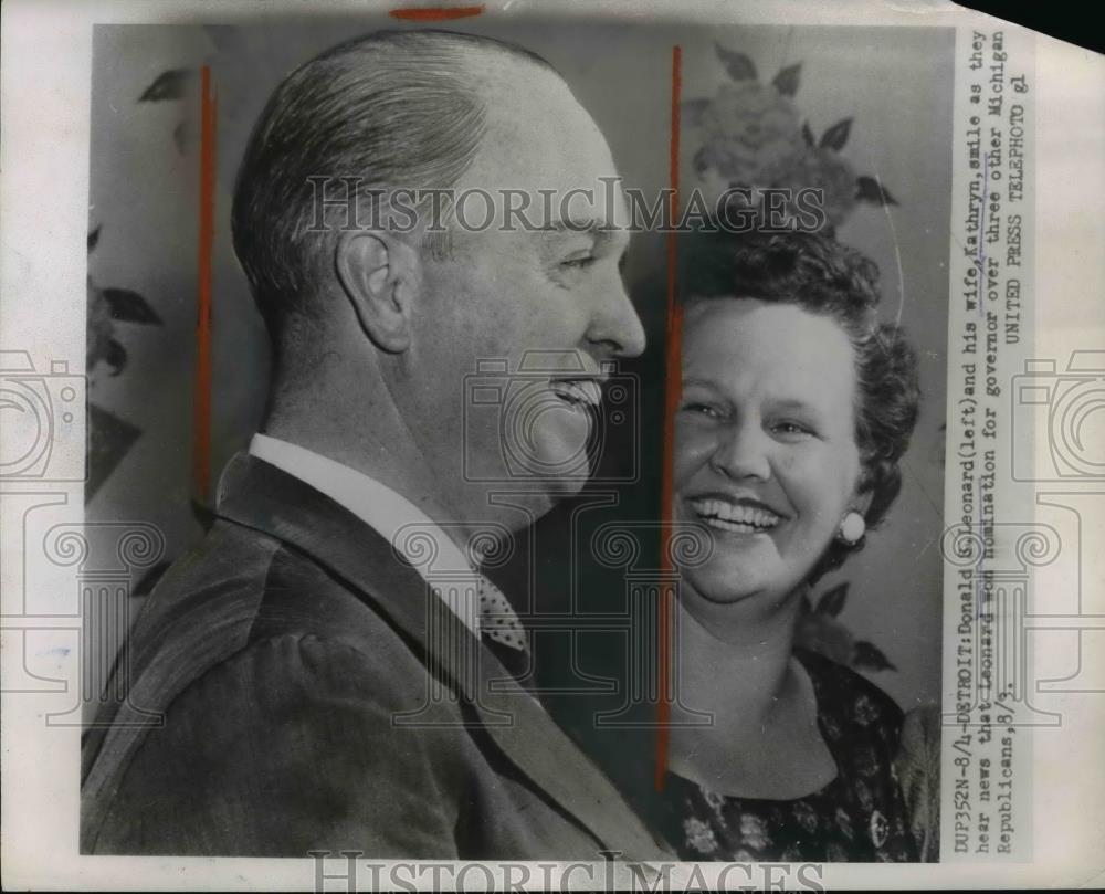 1954 Press Photo Gov. Donald Leonard of Michigan and wife Kathryn - nee92618 - Historic Images