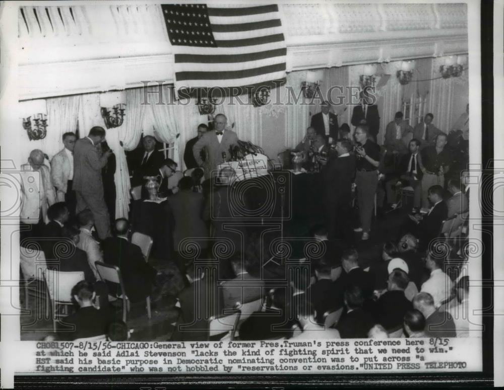 1956 Press Photo Pres.Harry Truman Press Conference at Chicago - nee93321 - Historic Images