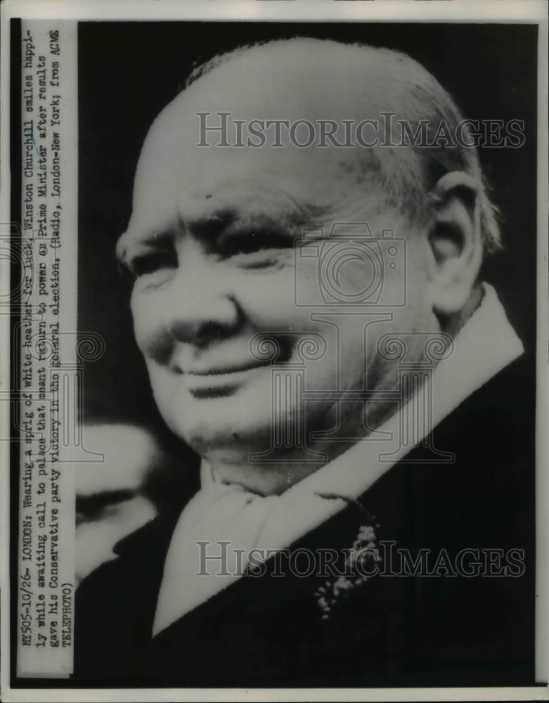 1952 Press Photo Winston Churchill smiles after winning reelection as British PM - Historic Images