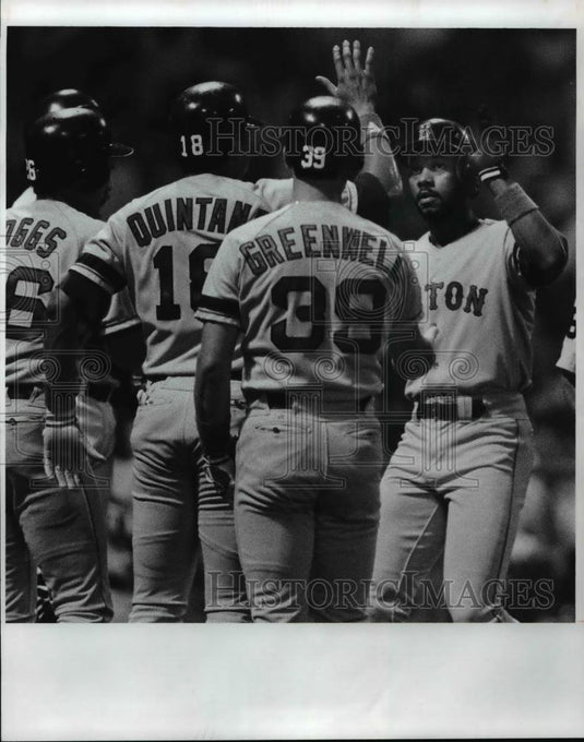1990 Press Photo Ellis Burks, Wade Boggs, Carlos Quintana, Mike Greenwell - Historic Images