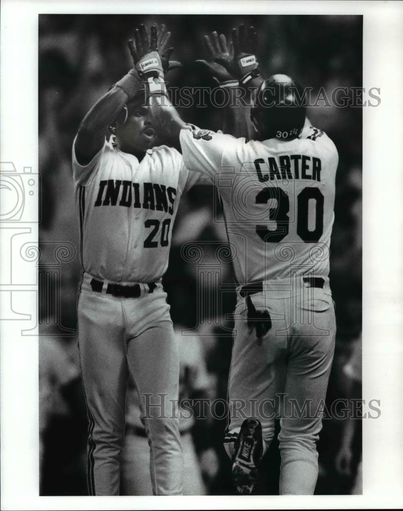 1989 Press Photo Indians baseball players-Joe Carter and Dion James - cvb58269 - Historic Images