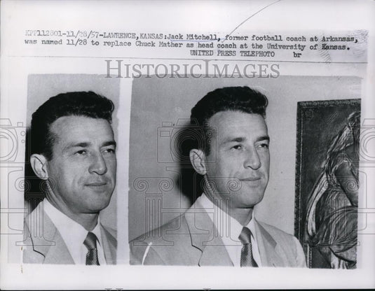 1957 Press Photo New University of Kansas football coach Jack Mitchell - Historic Images