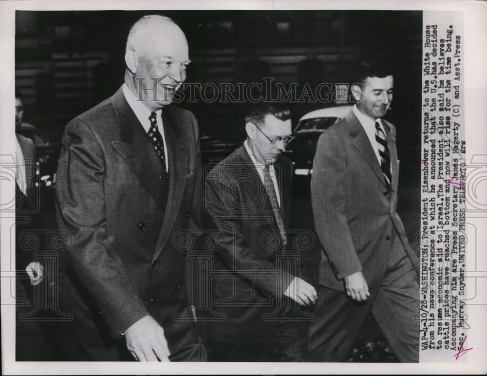 1953 Press Photo Pres.Eisenhower with Press Sec. James Hagerty and Murray Snyder - Historic Images