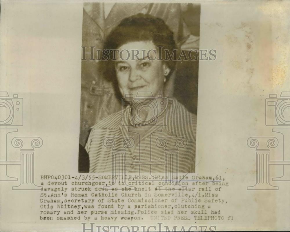 1955 Press Photo Sadie Graham in critical condition after being attacked - Historic Images