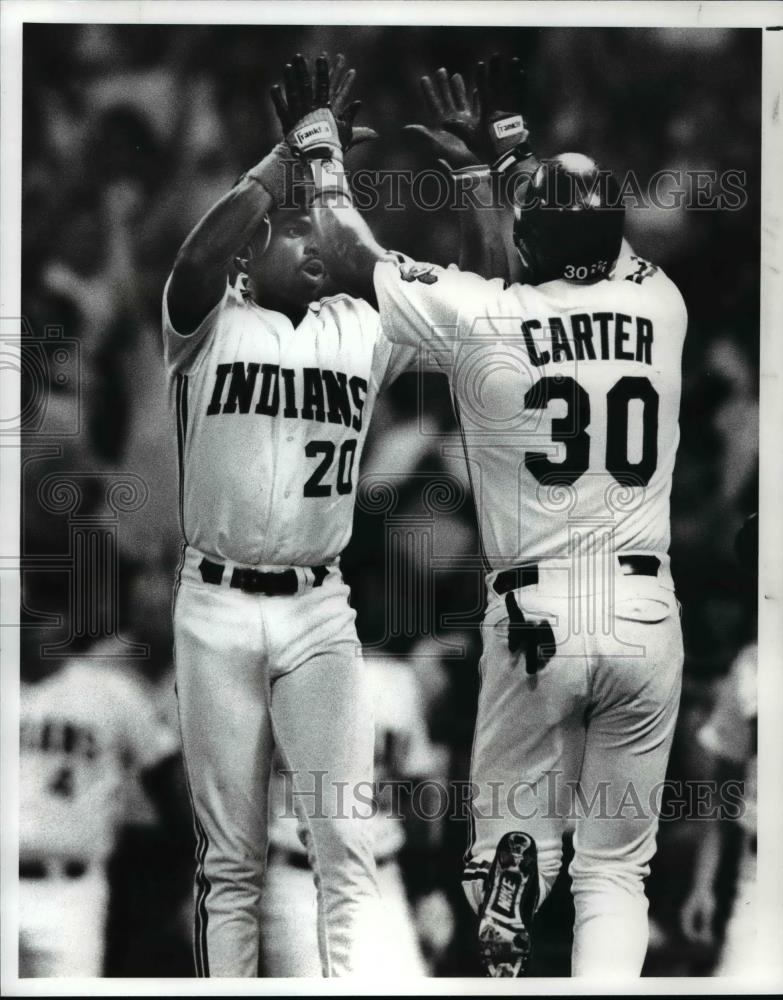 1989 Press Photo Indians baseball players-Joe Carter and Dion James - cvb58268 - Historic Images
