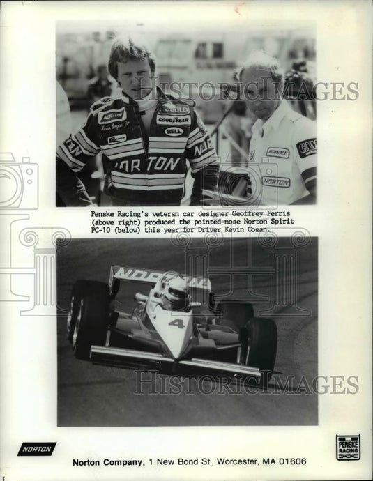 Press Photo Penske's veteran car designer Geoffrey Ferris above right - Historic Images