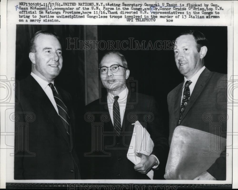 1969 Press Photo U.Thant, U.N Sec.Gen.with Sean McKeown, Dr.Conor Cruise O'Brien - Historic Images