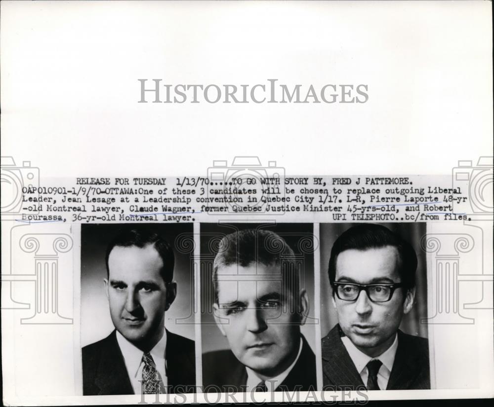 1970 Press Photo Pierre Laporte Claude Wagner Robert Bourassa - nef00335 - Historic Images