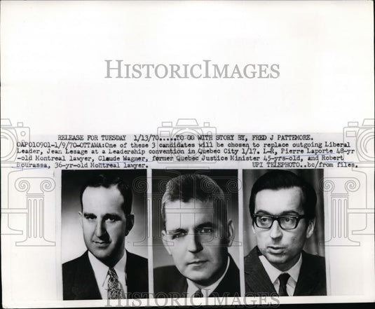 1970 Press Photo Pierre Laporte Claude Wagner Robert Bourassa - nef00335 - Historic Images