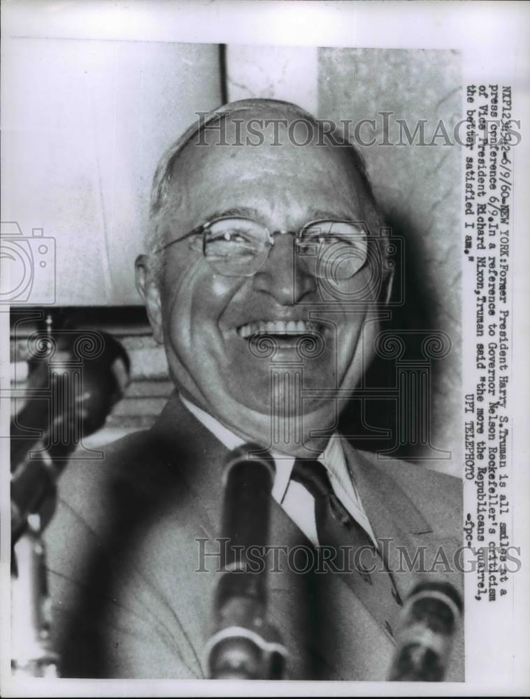 1960 Press Photo Pres.Harry S Truman smiled at a Press Conference - nee95730 - Historic Images