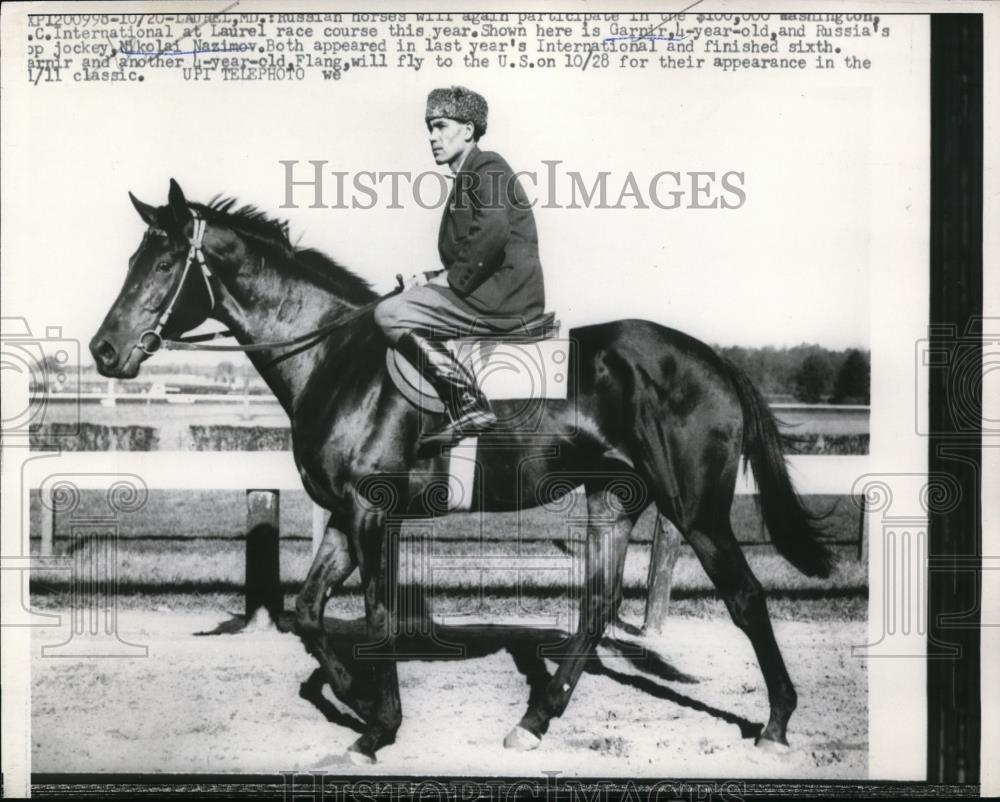 1959 Press Photo Nikolai Nazimov on Garnir at Laurel Maryland track - net01828 - Historic Images