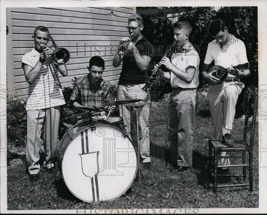 1955 Press Photo Band members Alan Alexander Ronald Cornman Keith Myles - Historic Images