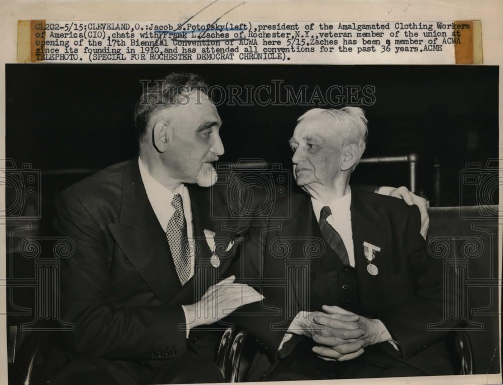 1955 Press Photo Jacob S.Potofsky and Frank L.Zaches at 17th Biennial Convention - Historic Images