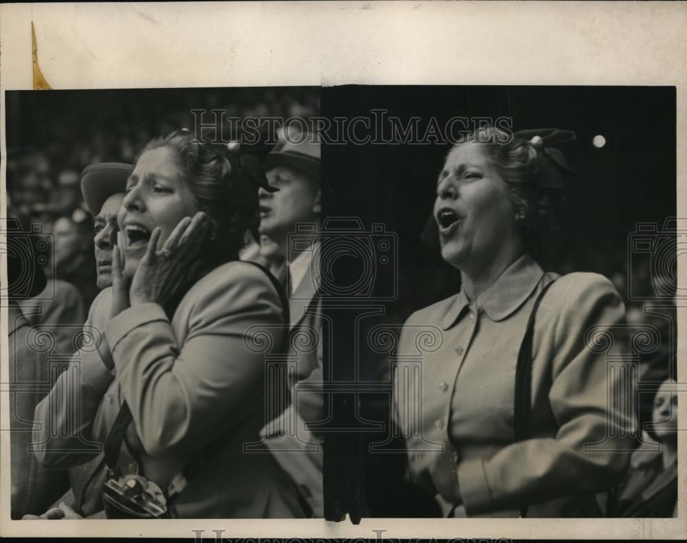 1948 Press Photo Mrs WE Nibel baseball fan at the World Series 3rd game - Historic Images