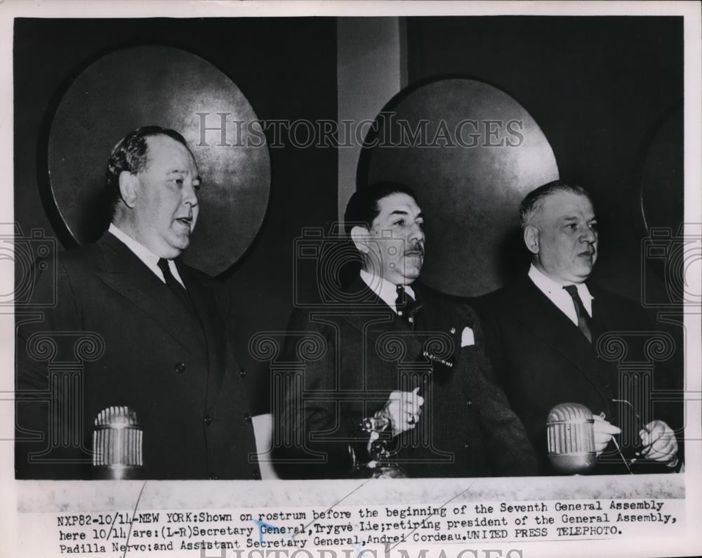 1952 Press Photo UN Secretary Gen Trygve Lue PAdilla Nervo Andrei Cordeau - Historic Images