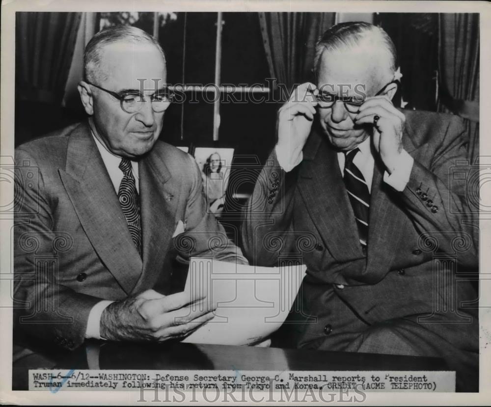 1951 Press Photo Pres.Harry S. Truman and Defense Secretary George C.Marshall - Historic Images