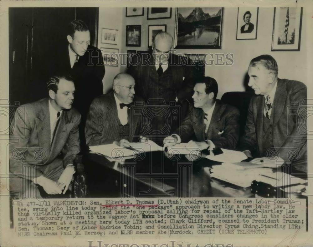 1949 Press Photo Sen Elbert Thomas Chairman Senate Labor Committee - Historic Images